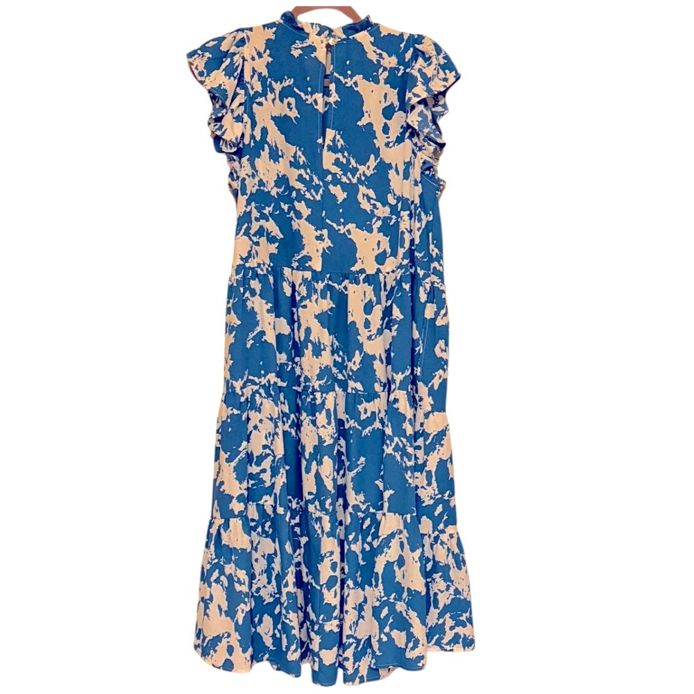 Elchic Navy Blue Sun Print Flutter Sleeve Dress